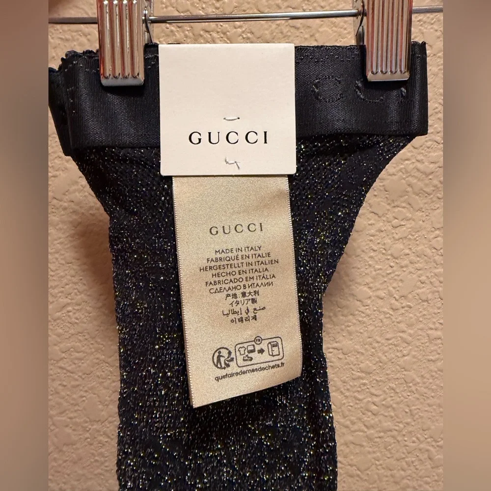 New Authentic Gucci GG Supreme Logo Tights Black Silver Size L